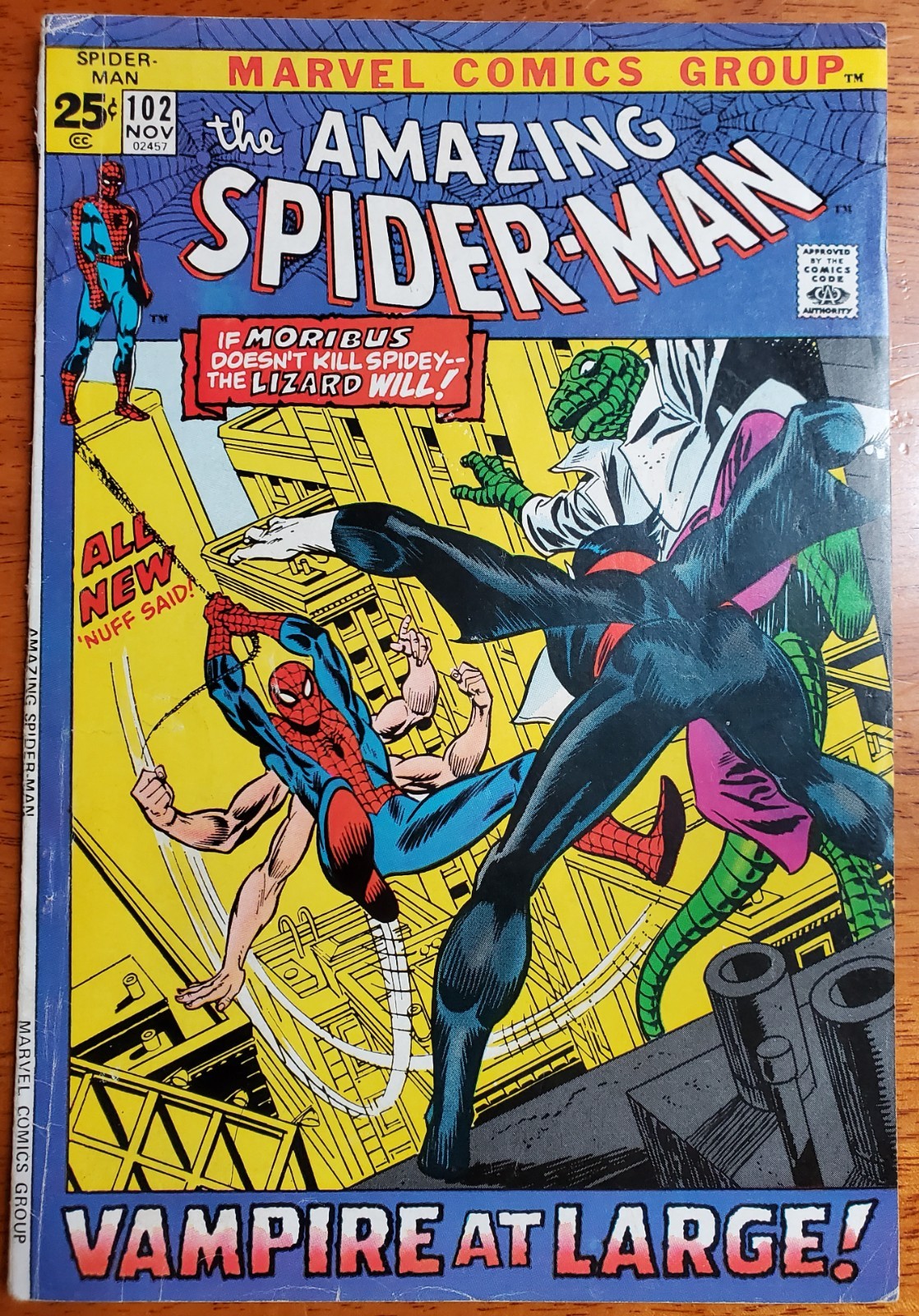 Amazing Spider-Man #102 Nov 1971 Key Mid Grade XL 35 Page Comic Lizard Morbius Amazing Spider-Man #102 Nov 1971 Key Mid Grade XL 35 Page Comic Lizard Morbius