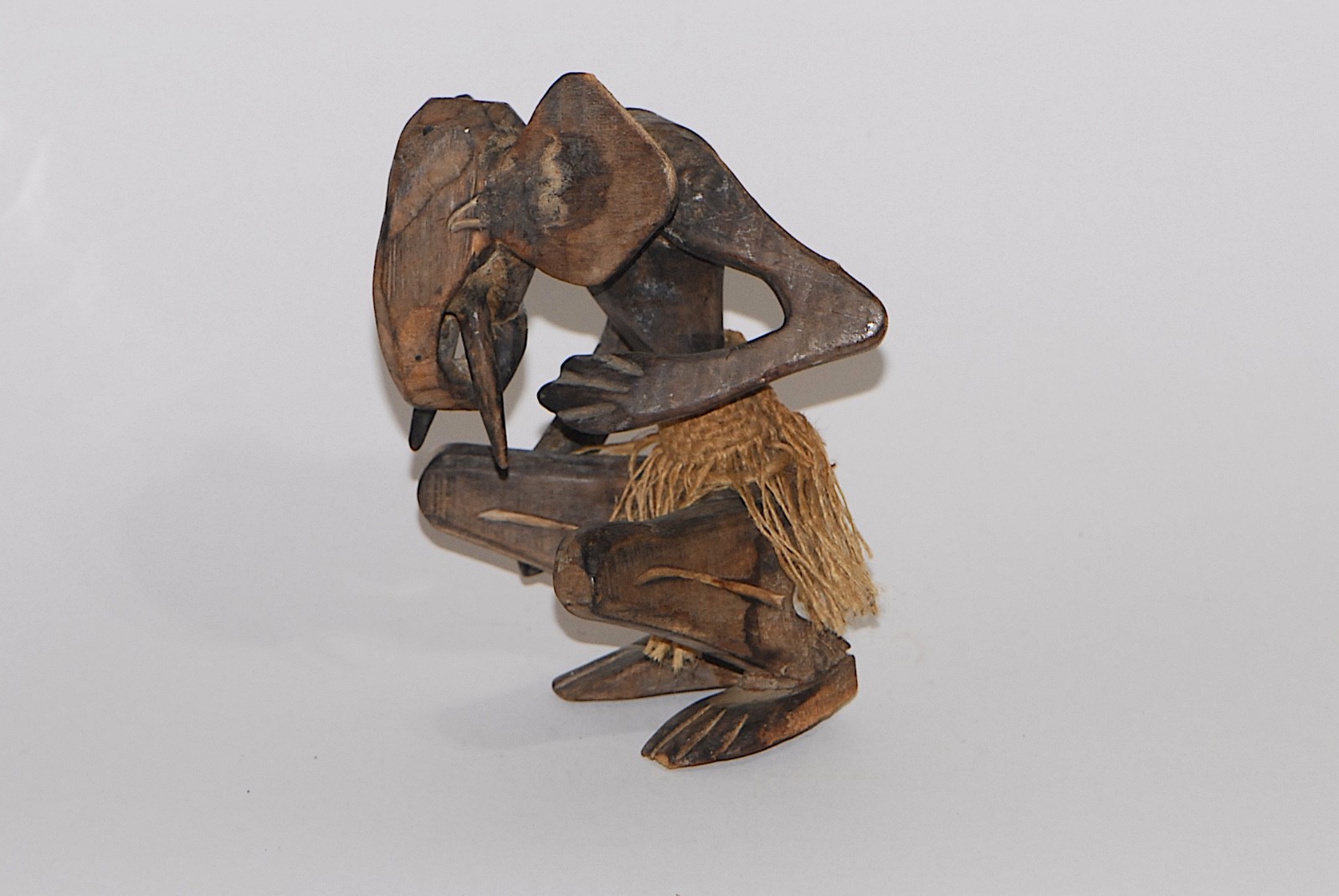 Vintage African Hand Carved Wooden Tribal Elephant Man Figurine Folk Art