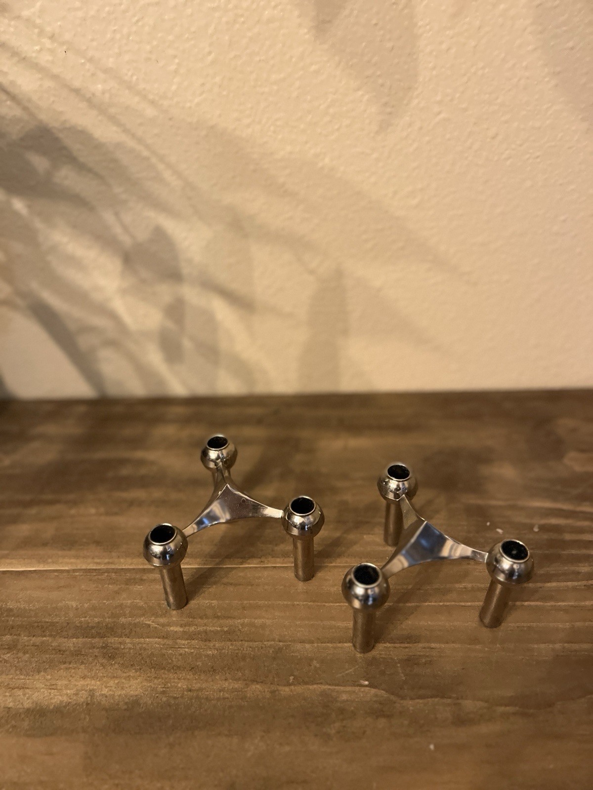 Vtg. Pr. MCM Fritz Nagel  Modular 2 Candle Holders Chrome Tripod Stacking