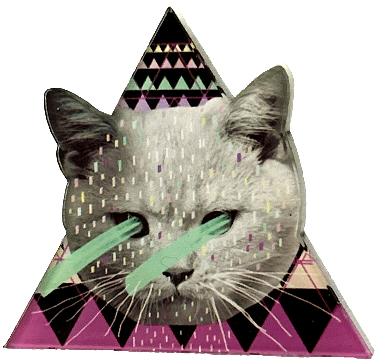 Vtg Laser Cat Adult Humor Sticker Pin