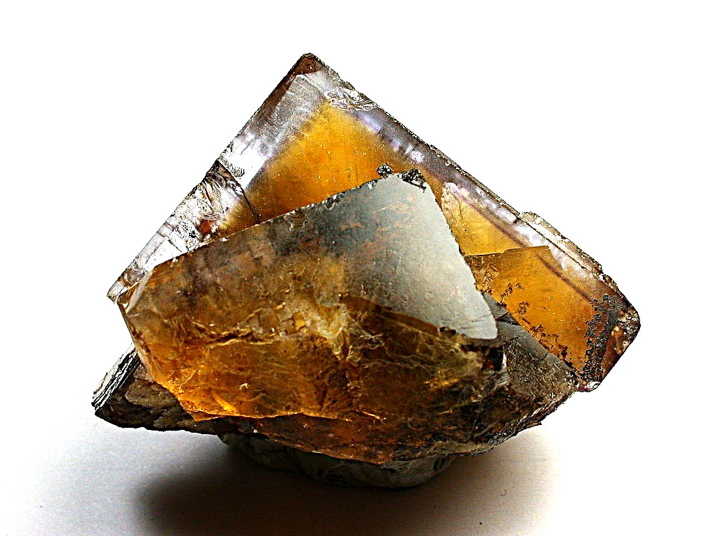 MINERALS :  TRANSPARENT ORANGE AND PURPLE FLUORITE, MINERVA NO. 1 MI, IL, 199 GR