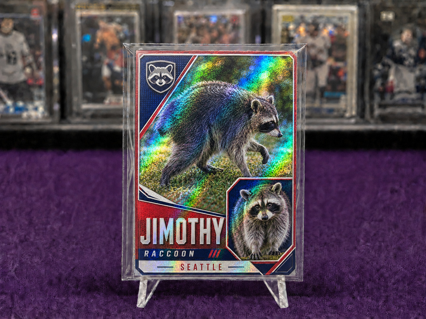 Jimothy Raccoon Downtown Seattle Washington Custom Art Card Holo Foil 2026