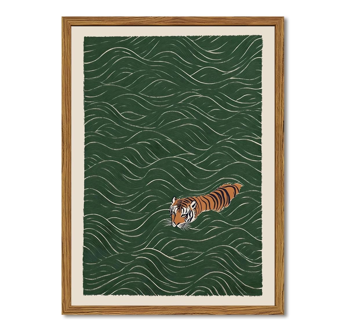 Julaydi Framed Japanese Tiger Wall Art, Vintage Tiger Swimming Pictures Wall