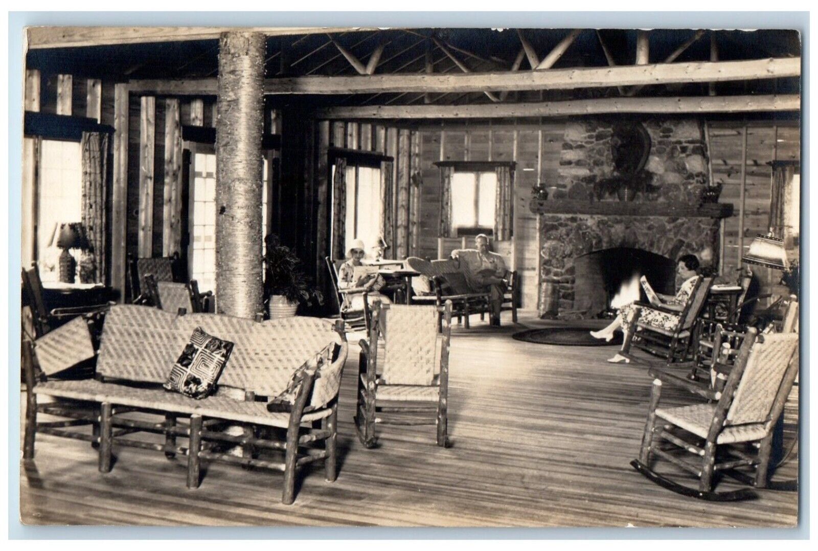 c1930's Farmington ME, Lodge Hotel Interior Unposted Vintage RPPC Photo Postcard