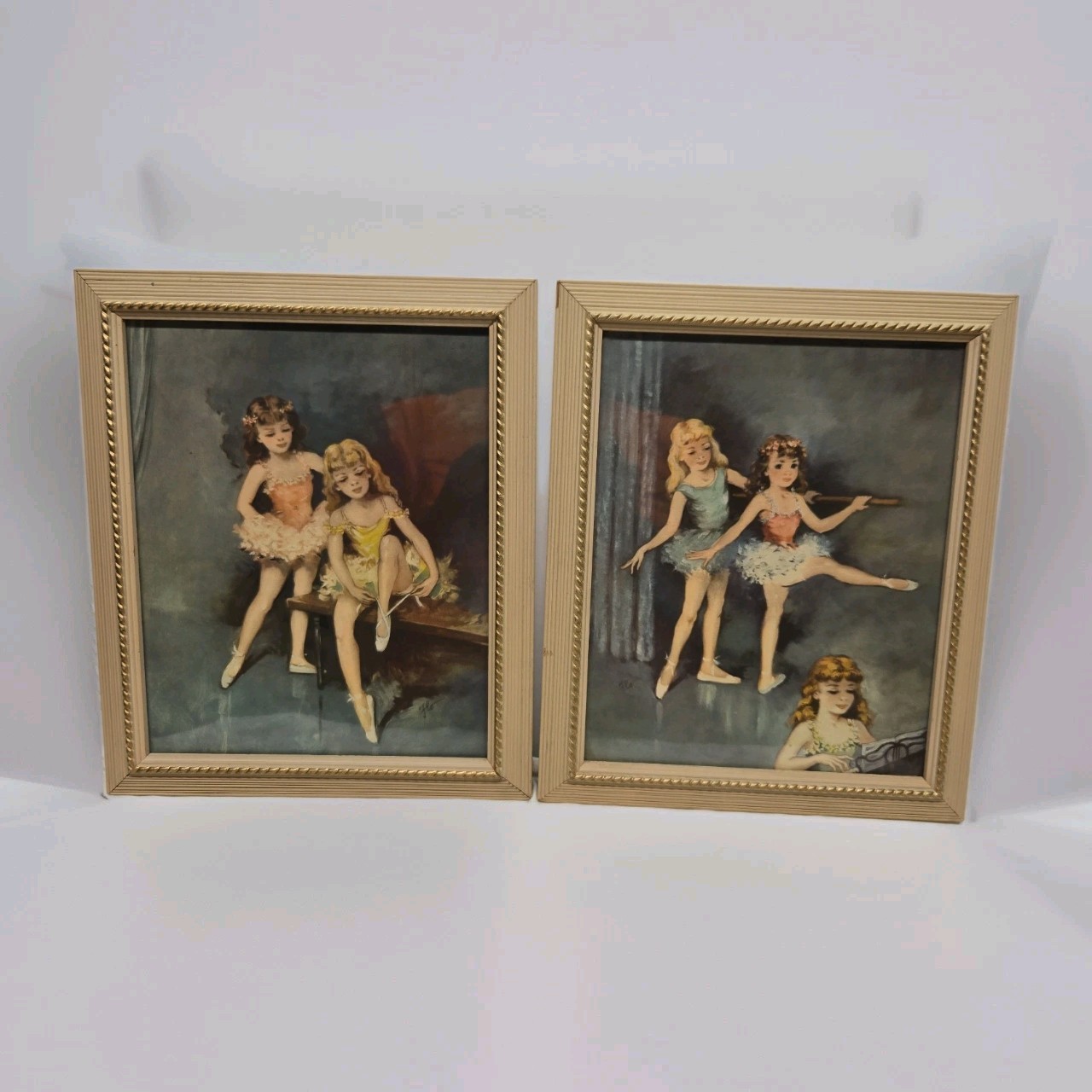1940\'s (2)Vtg Florence Kroger Ballerina Prints, Mid-Century Shabby Chic Signed 