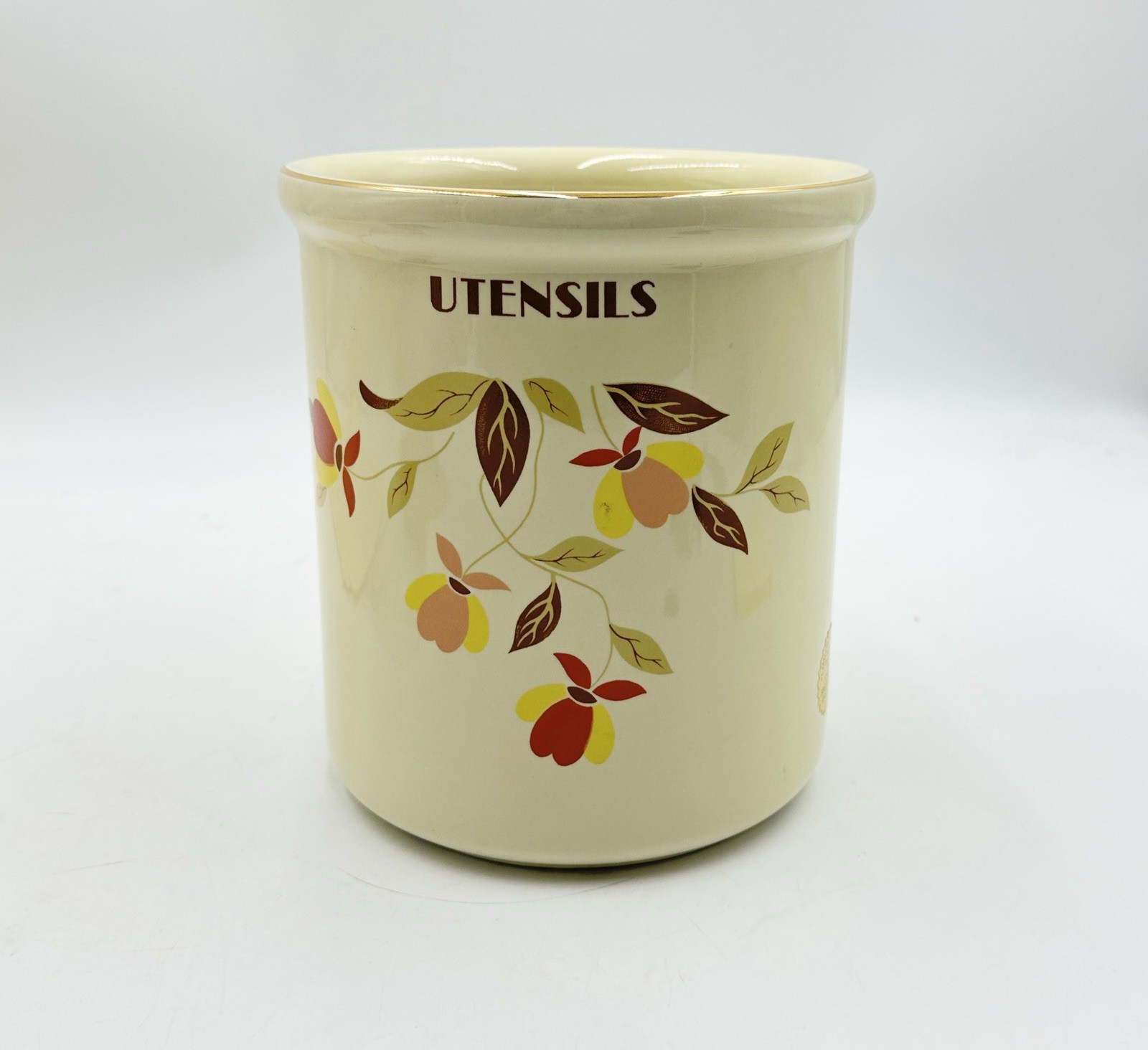 Vintage Hall China Autumn Leaves Utensil Crock 1995 Limited Edition Gold Trim 