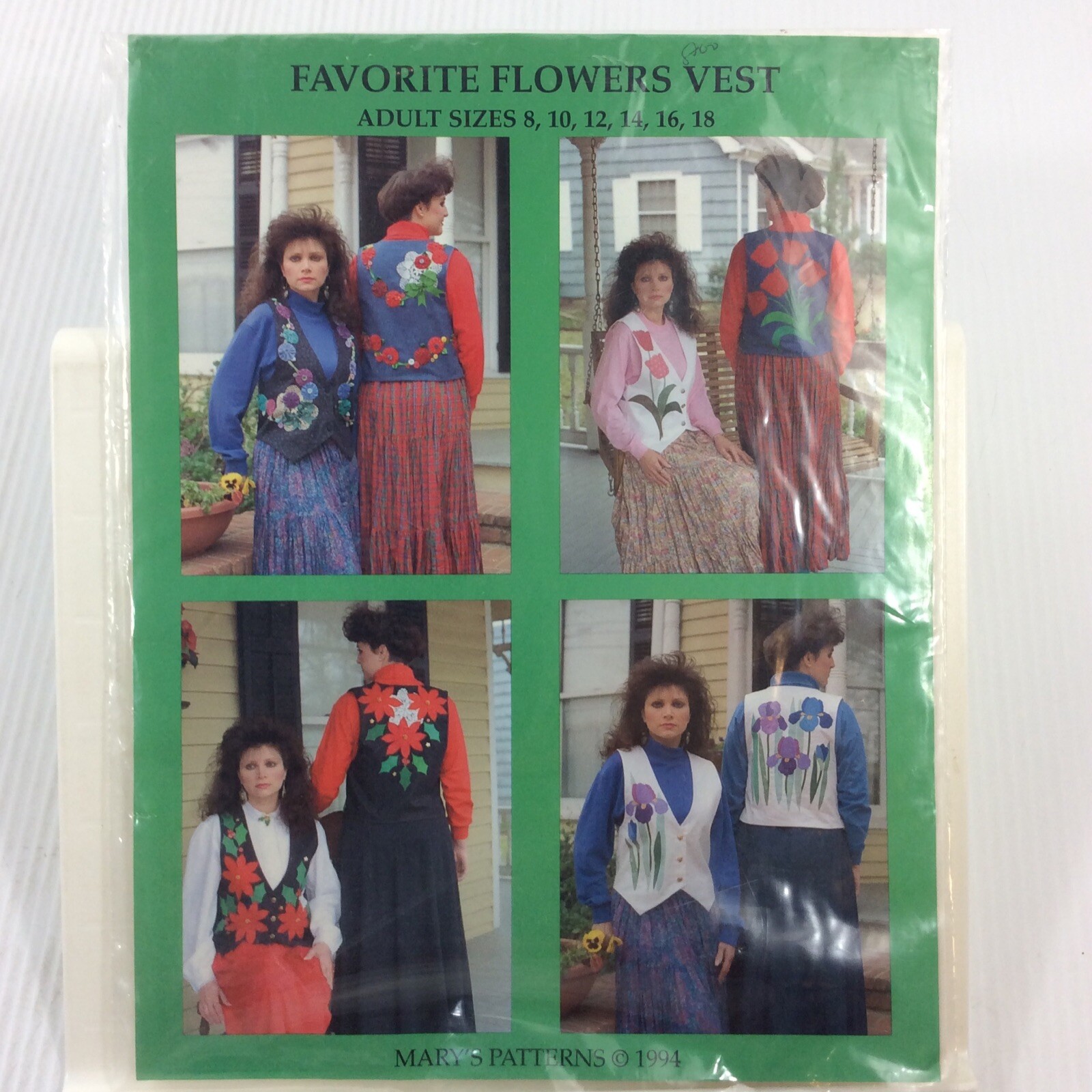 Marys Patterns 1994 Favorite Flowers Vest Craft Pattern Applique