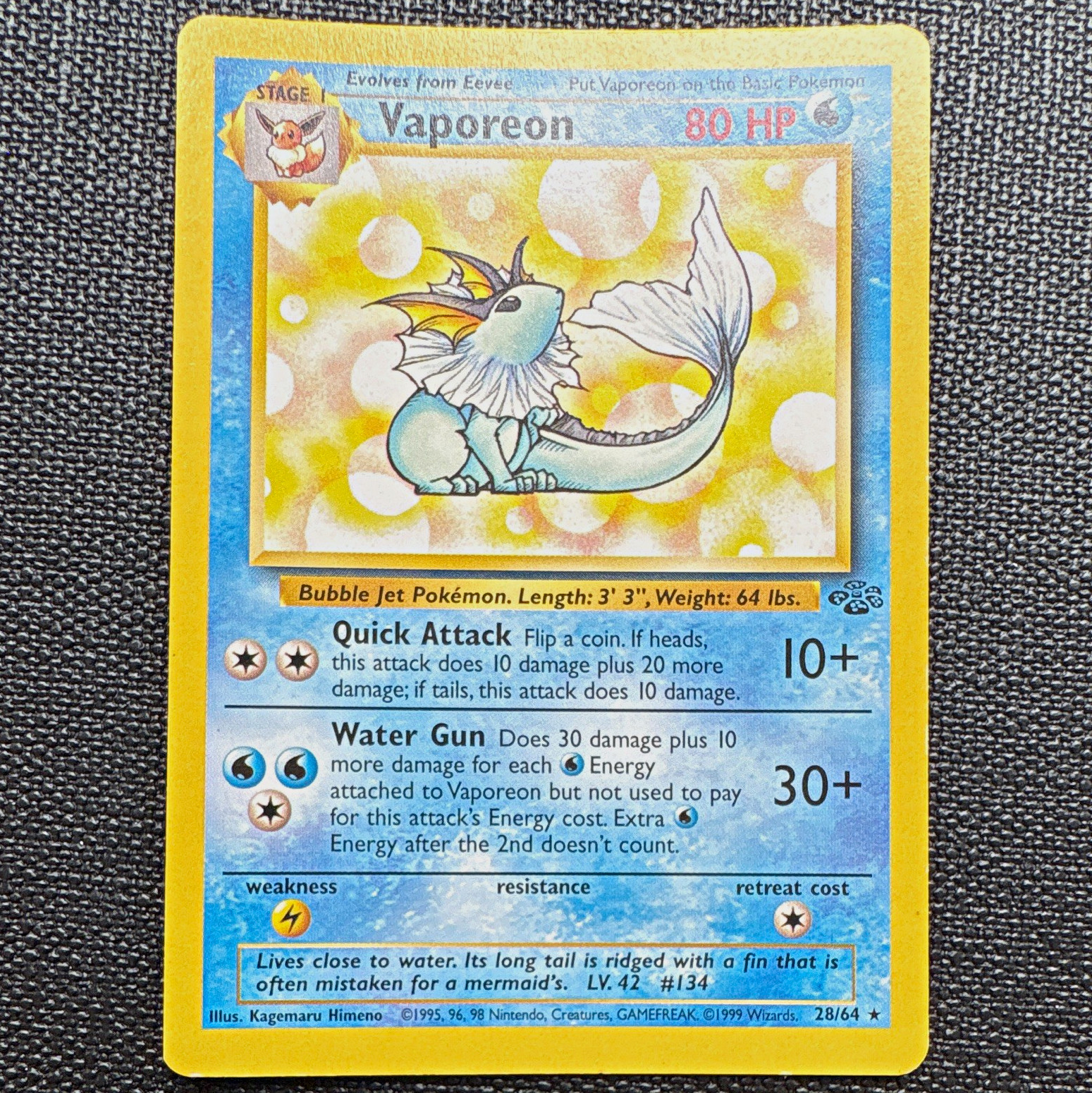 Pokemon TCG Vaporeon Jungle Set 28/64 1999 Wizards English LP