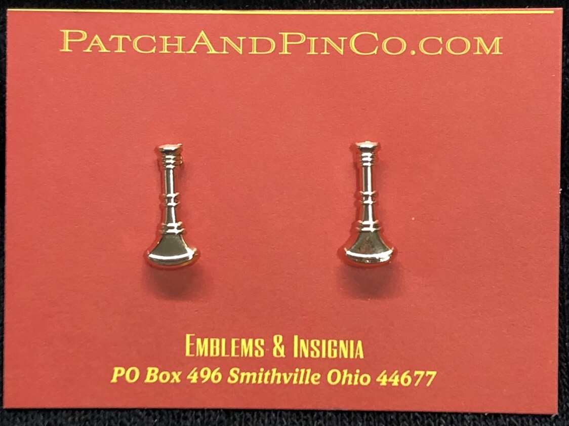 Fire Dept 1 Bugle Gold Pair Collar Pins Rank Insignia Lieutenant FD VFD 3/4