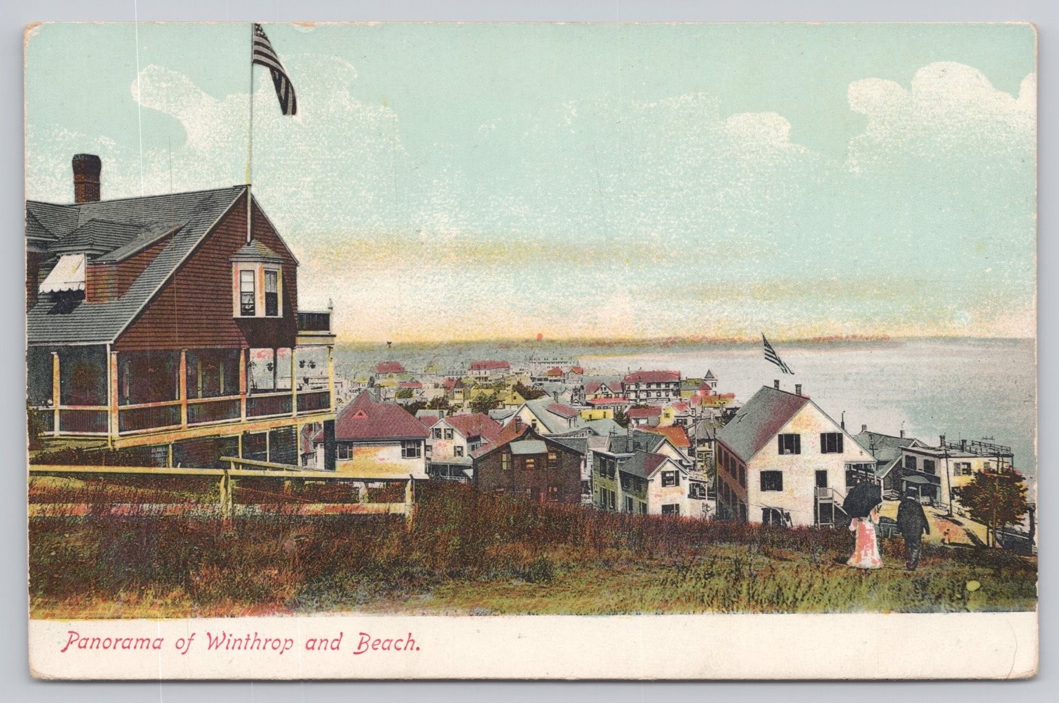 Winthrop MA Panorama & Beach Vintage Postcard c1910 Metropolitan News Co