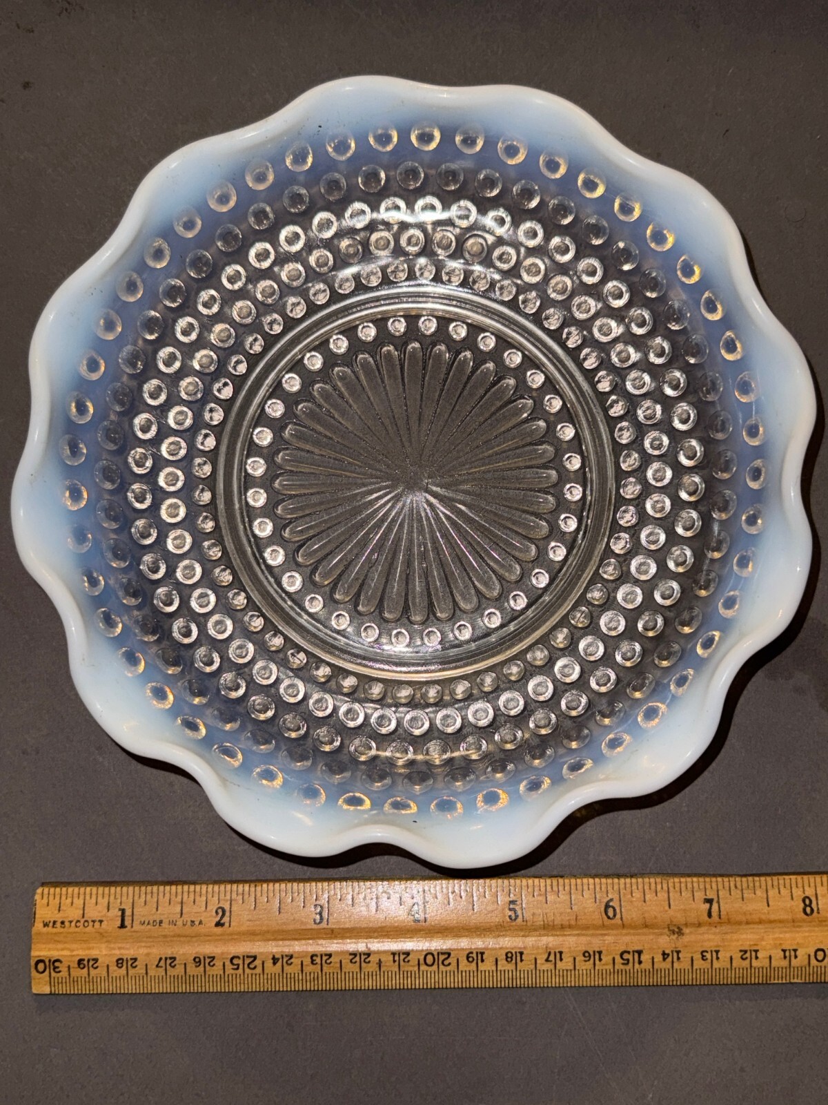 WHITE OPALESCENT HOBNAIL SCALLOPED RUFFLED EDGE CANDY BOWL DISH 7.5\