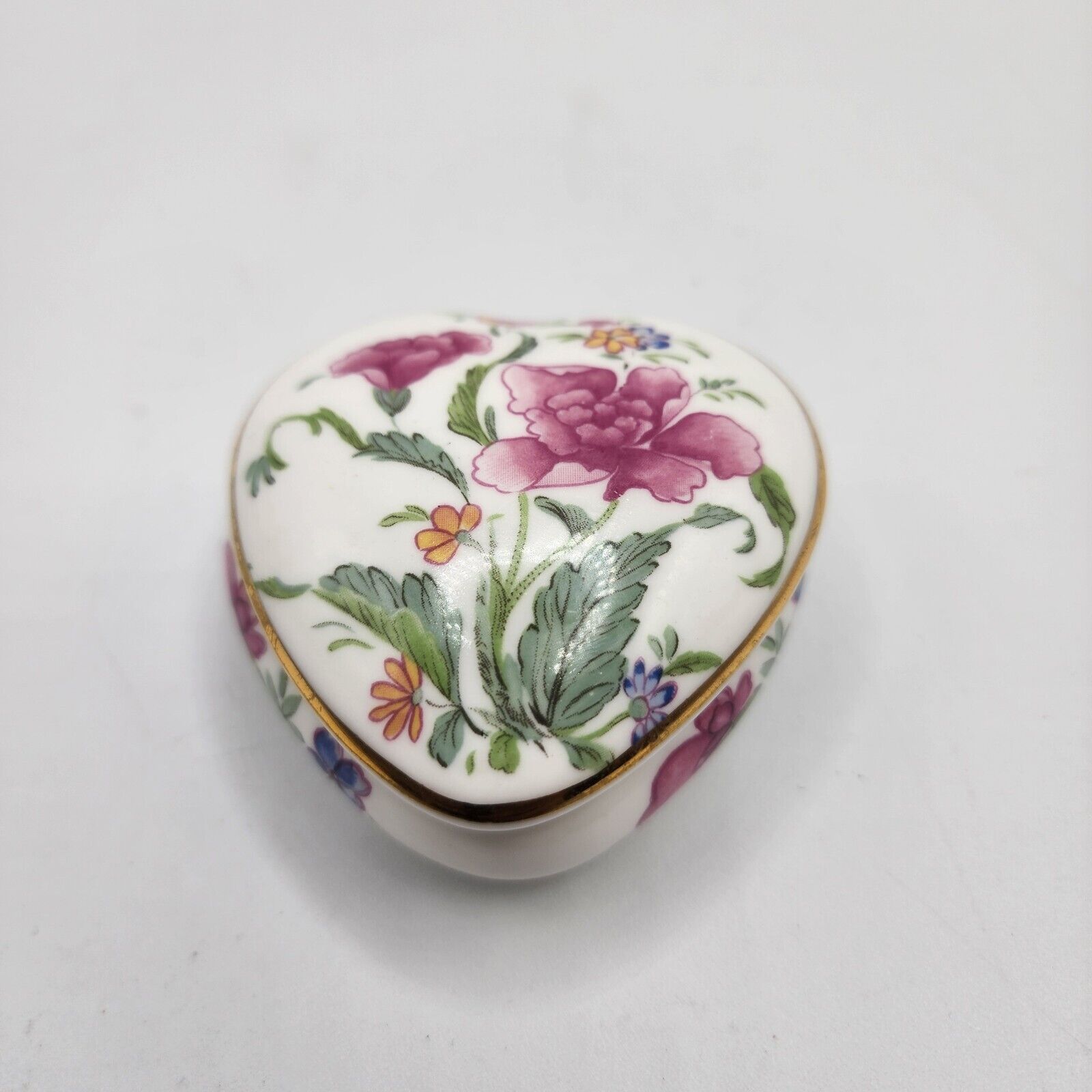 Vintage Hammersley Porcelain Trinket Box Heart Shaped Hand Painted Flowers