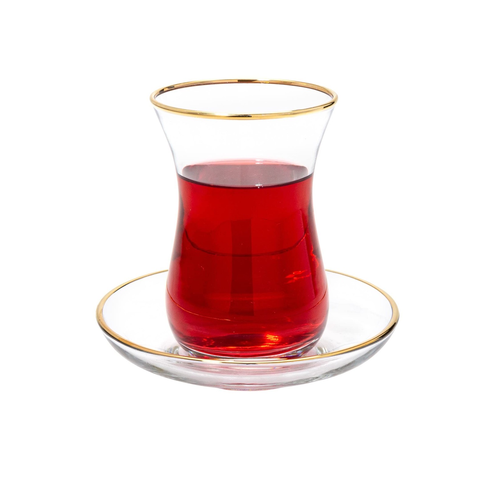 Vikko Turkish Tea Glasses & Saucers, Set, 6 Cups and 6 Plates, 5.5 Oz Tea Cup...