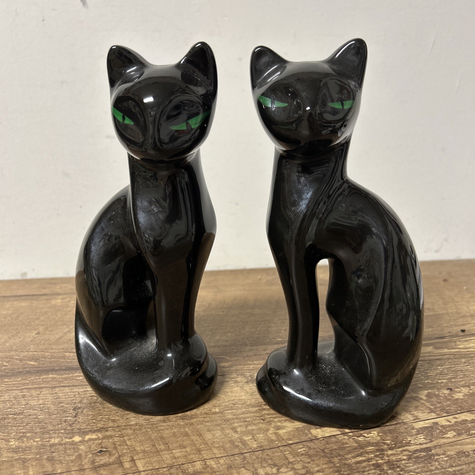 Pr 8” Vintage Mid Century MCM Artmark Halloween Black Cats Green Eyes Ceramic