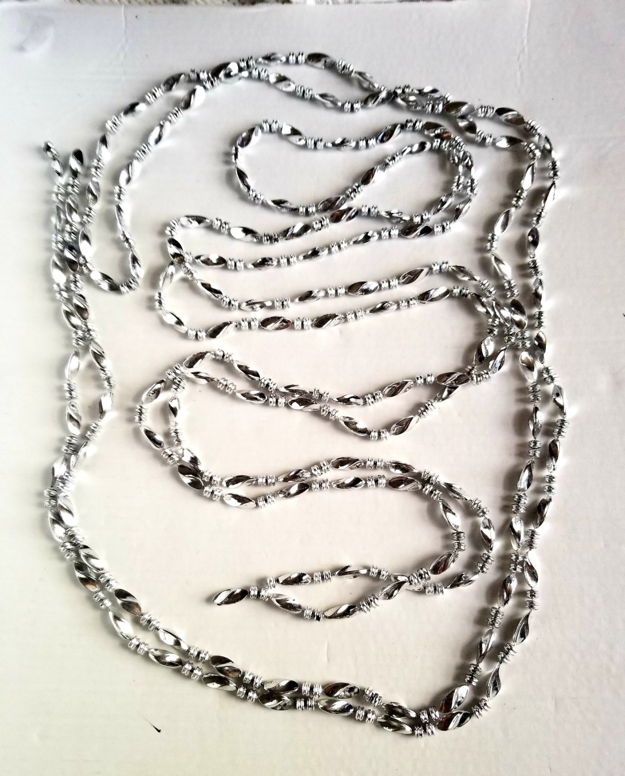 Vtg MCM Retro Pair of Silver Faceted Twisted Rope Christmas Garland 9+' Each EVC