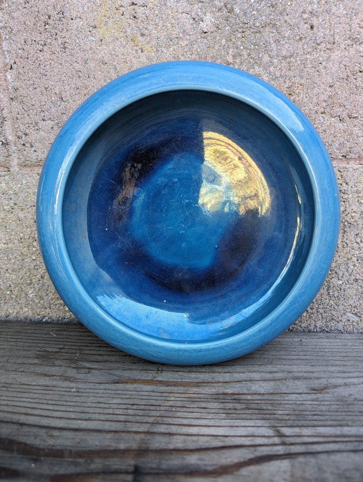 Antique Japanese Blue Minpei Awaji Pottery Footed Flower Bowl Pot Planter Japan