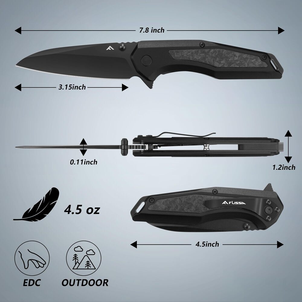 FLISSA Folding Pocket Knife EDC Knife with SANDVIK 14C28N Steel Blad for Camping