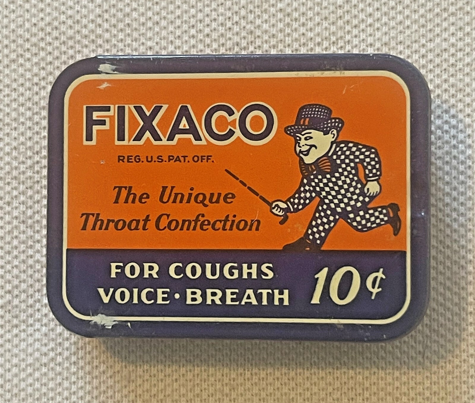 Vintage FIXACO Throat Confection Tin 🎩 St. Louis Pocket Lozenge Tin 1930s