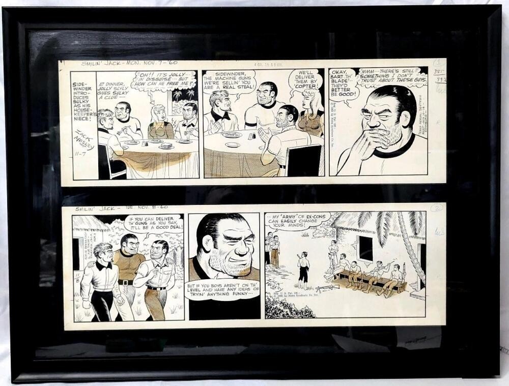 Zach Mosely Original Smilin\' Jack Comic Strip Art 1960 Framed 2 Daily Strip
