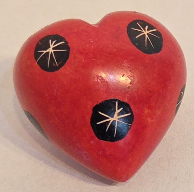 Hand Carved Red Soapstone Heart Paperweight – Ladybug Dot Design – Kenya Kisii