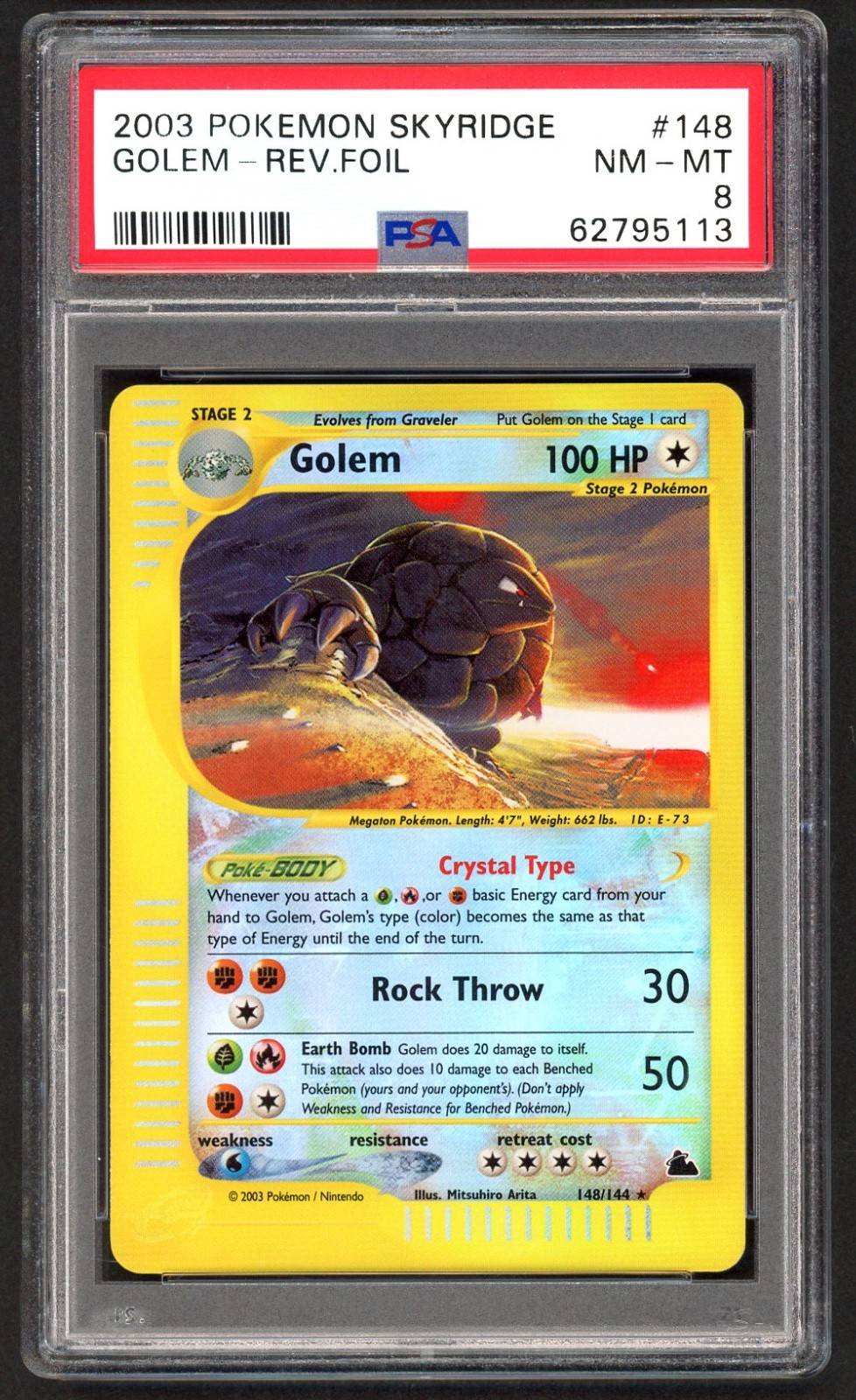 Pokemon Card - PSA 8 Golem 148/144 - Skyridge Reverse Holo - NM-MT