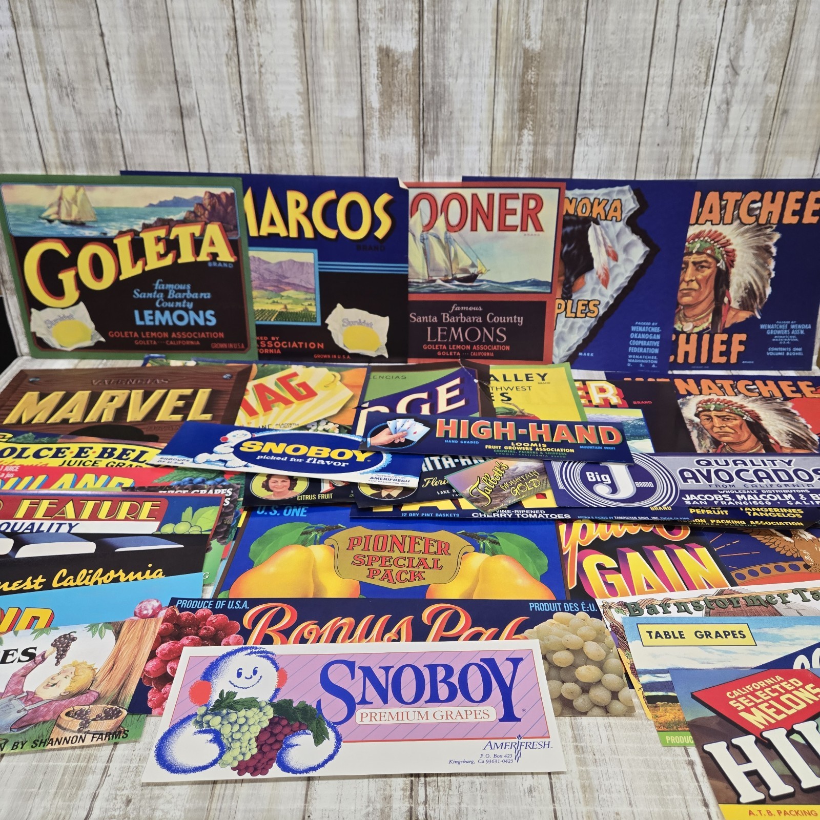 Lot of 37 Large & Small Fruit Crate Labels Vintage