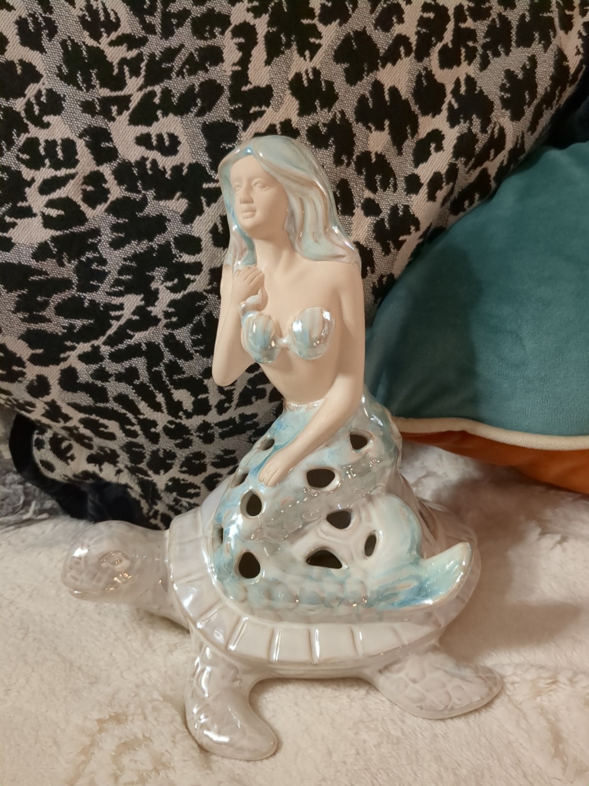 Ebros Ocean Aqua Blue Tailed Mermaid Sitting On Sea Turtle Figurine 10