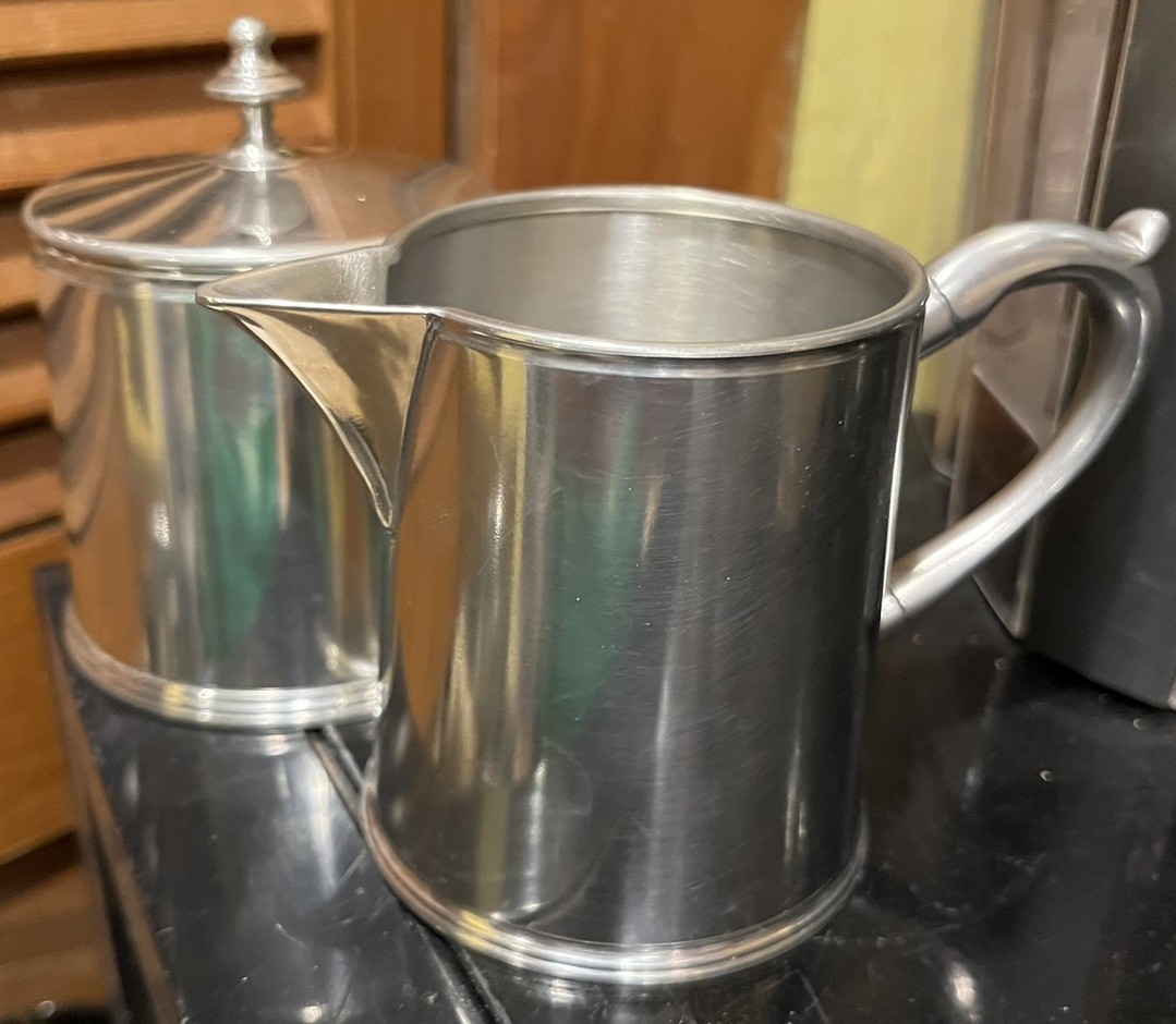 Excellent Stieff  Vintage  OLD STURBRIDGE VILLAGE Pewter Pitcher & Covered Sugar