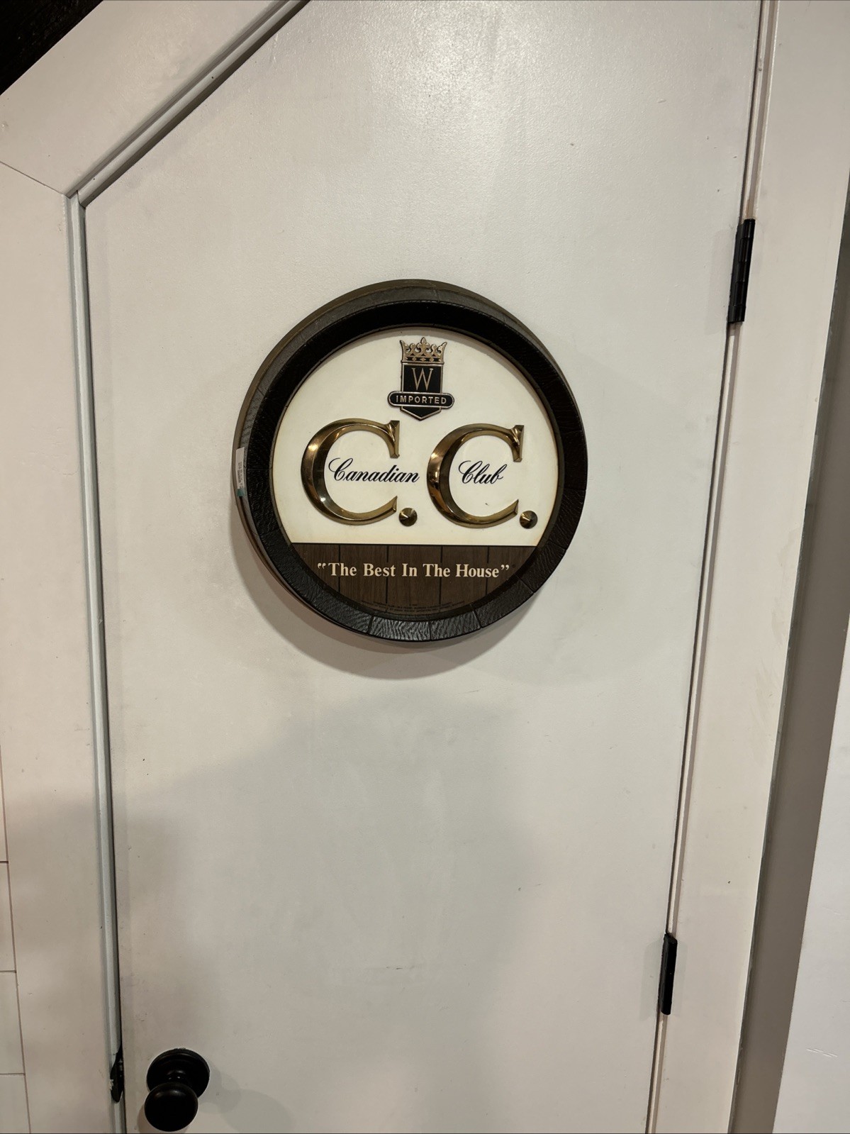 Rare Canadian Club Whiskey C. C. “The Best In The House” Barrel Advertising Sign