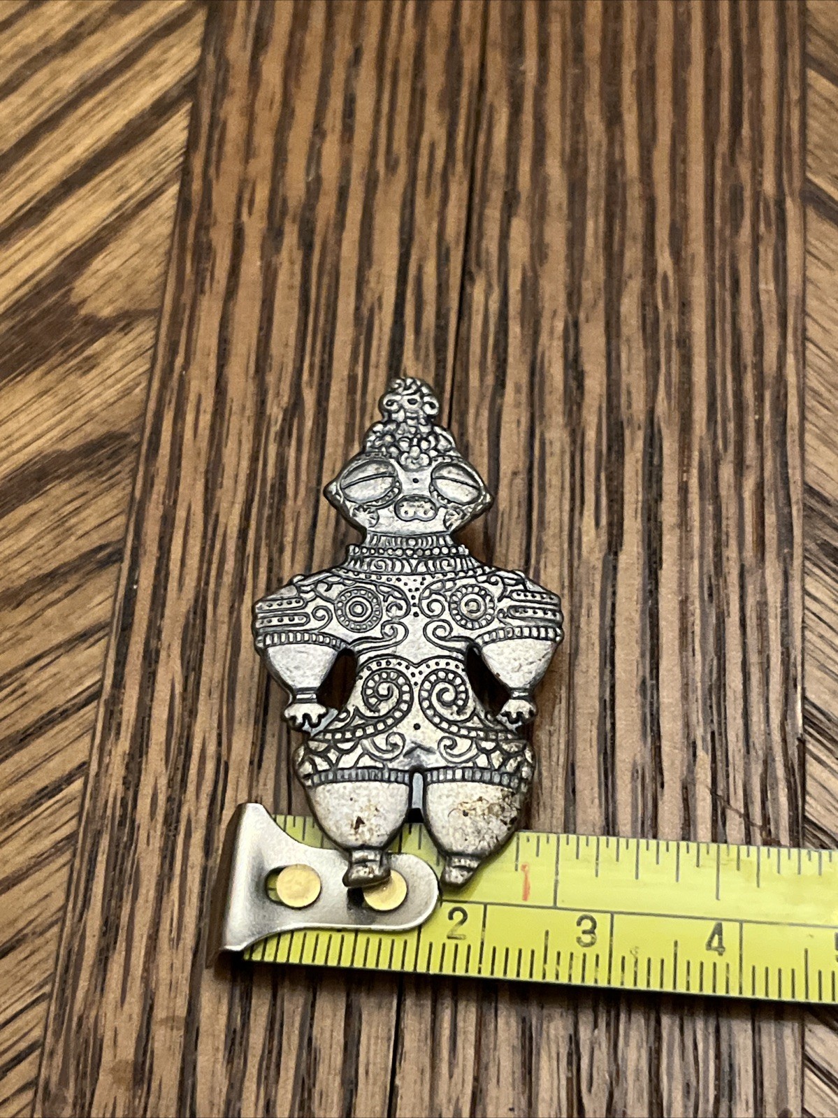 Extremely Rare Japanese Jomon History Dogu Figure Metal Pin Brooch 