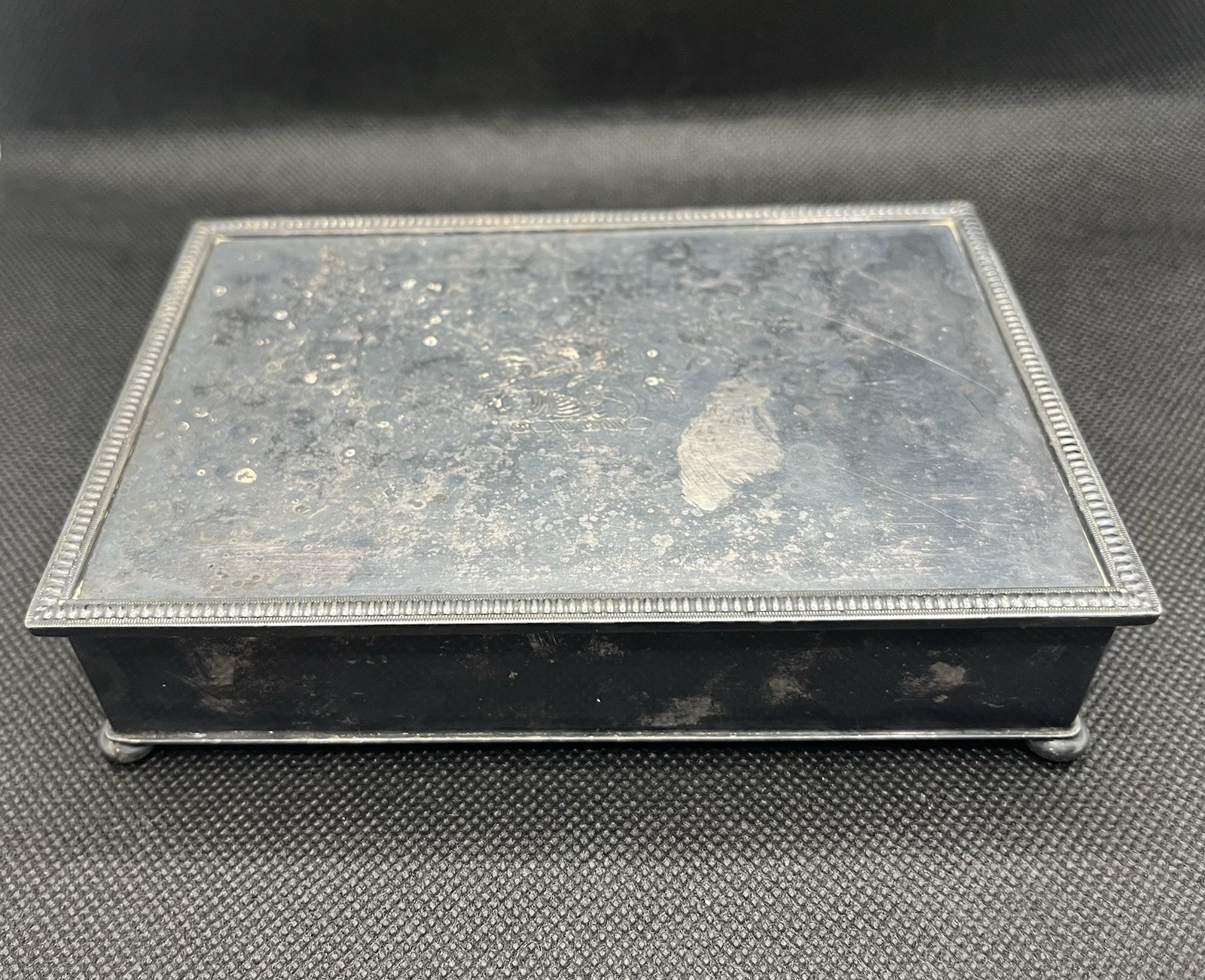 Antique Victorian Silver Plate Cigar Cigarette Box Wood Lined Humidor Tabletop