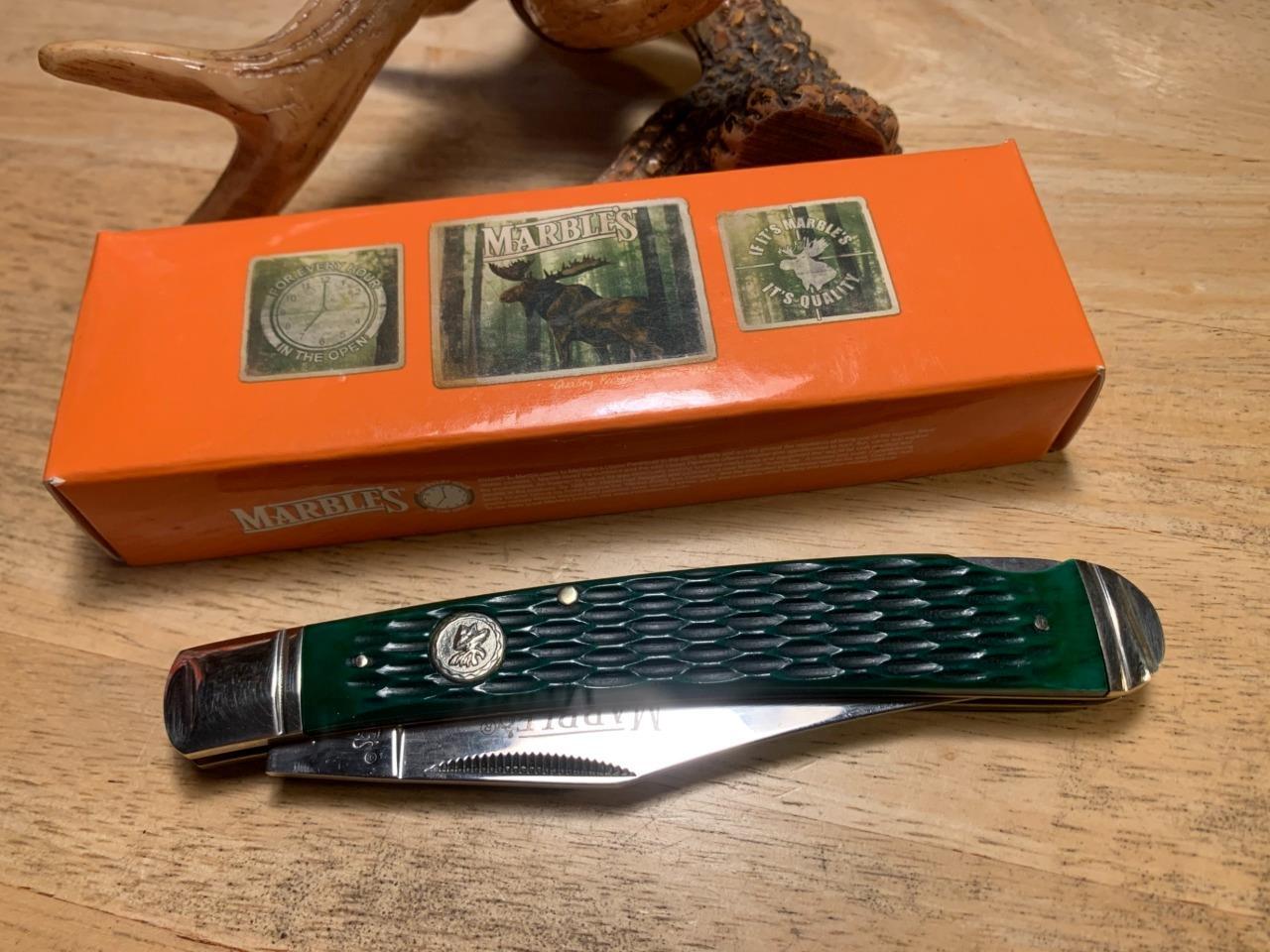 Marbles One Blade Hunter Green Bone Lockback 5 1/4\