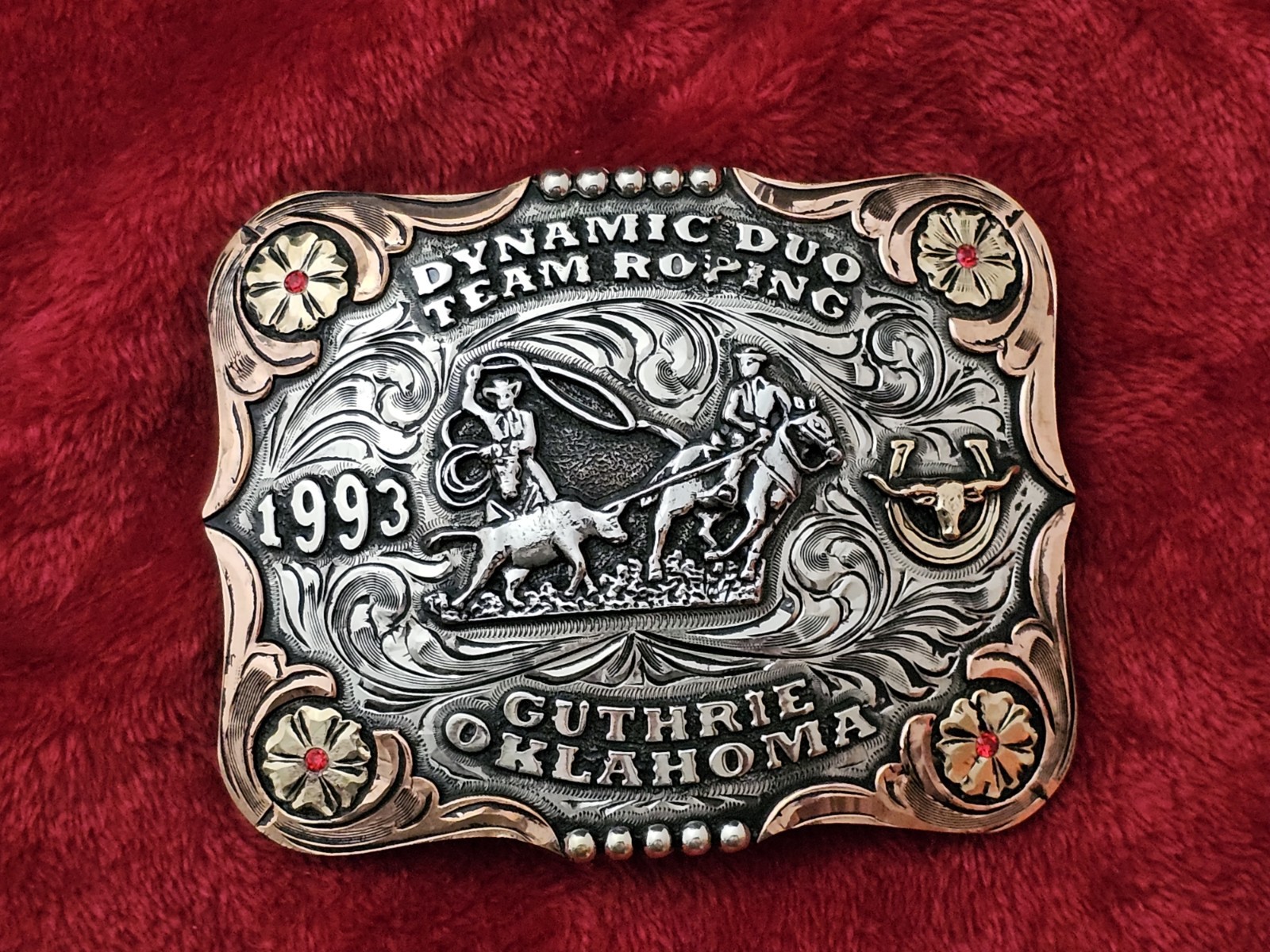 Team Roping X~Treme☆1993☆RODEO CHAMPION☆TROPHY BUCKLE☆Guthrie Oklahoma☆Rare☆910