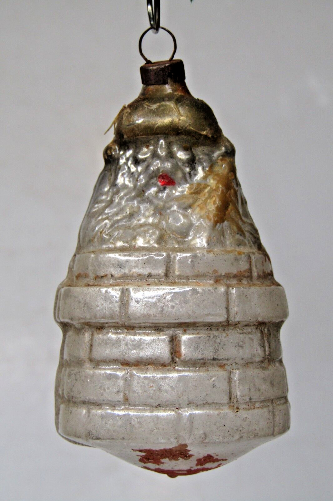 Vintage Antique Blown Glass SANTA w TREE in CHIMNEY Christmas Ornament Germany