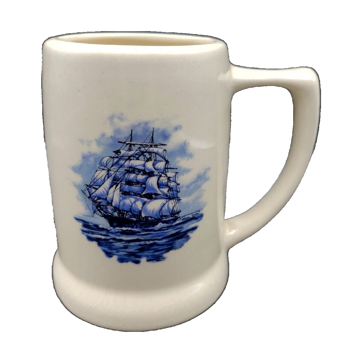 Vtg Cutty Sark Clipper Ship Mug Made in USA #701 Blue Ivory 16 oz               