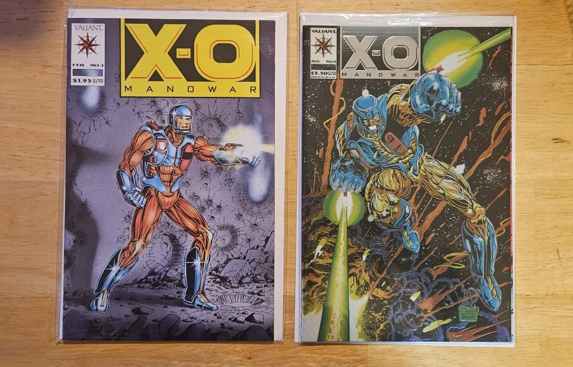 Set of NM+ X-O Manowar #1 & #0 First app X-O Manowar Jim Shooter Barry W. Smith