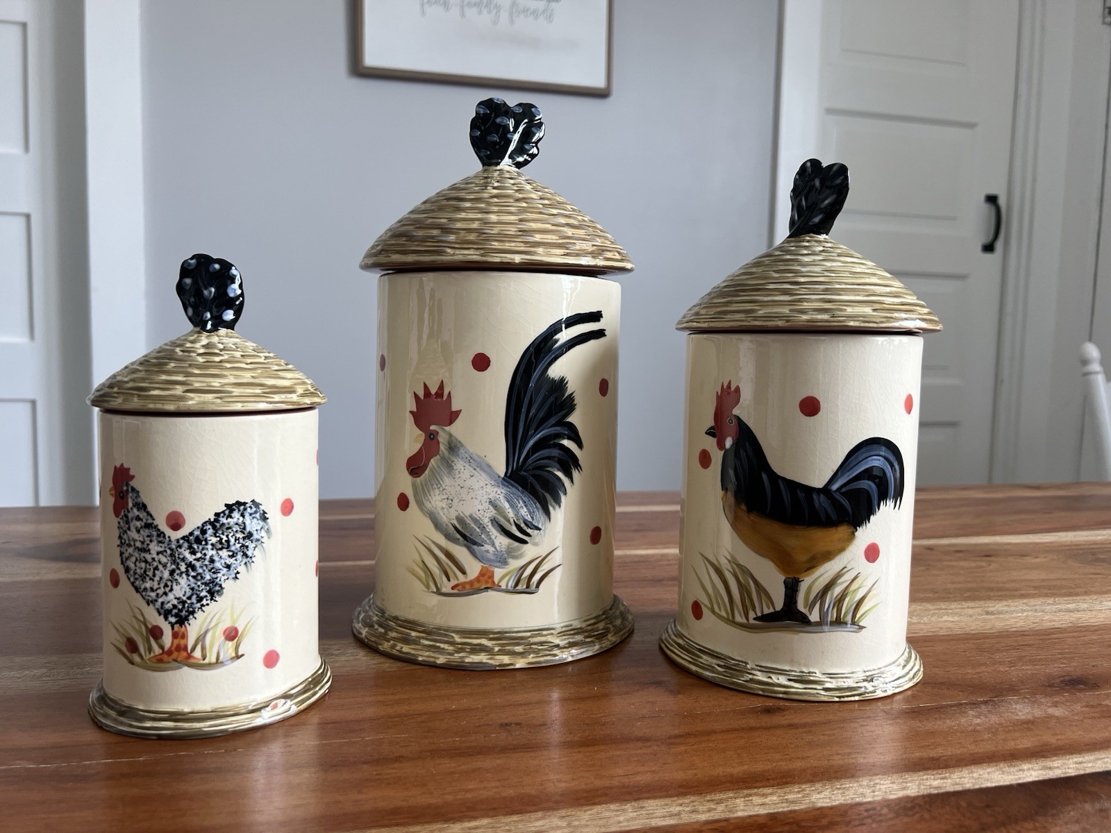 Vintage 3-piece rooster ceramic canister set.