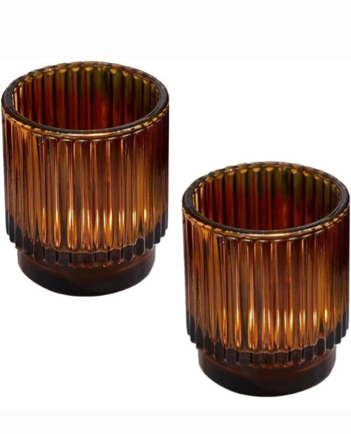 Two Ribbed Embossed Glass Votive Holders Retro Stereoscopic Estate Old Money 🔥 