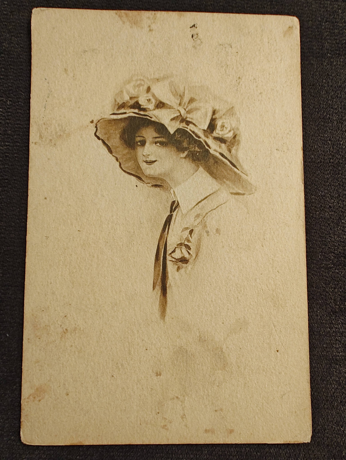 Vintage 1910\'s Original Edwardian Lady in Floral Hat Postcard