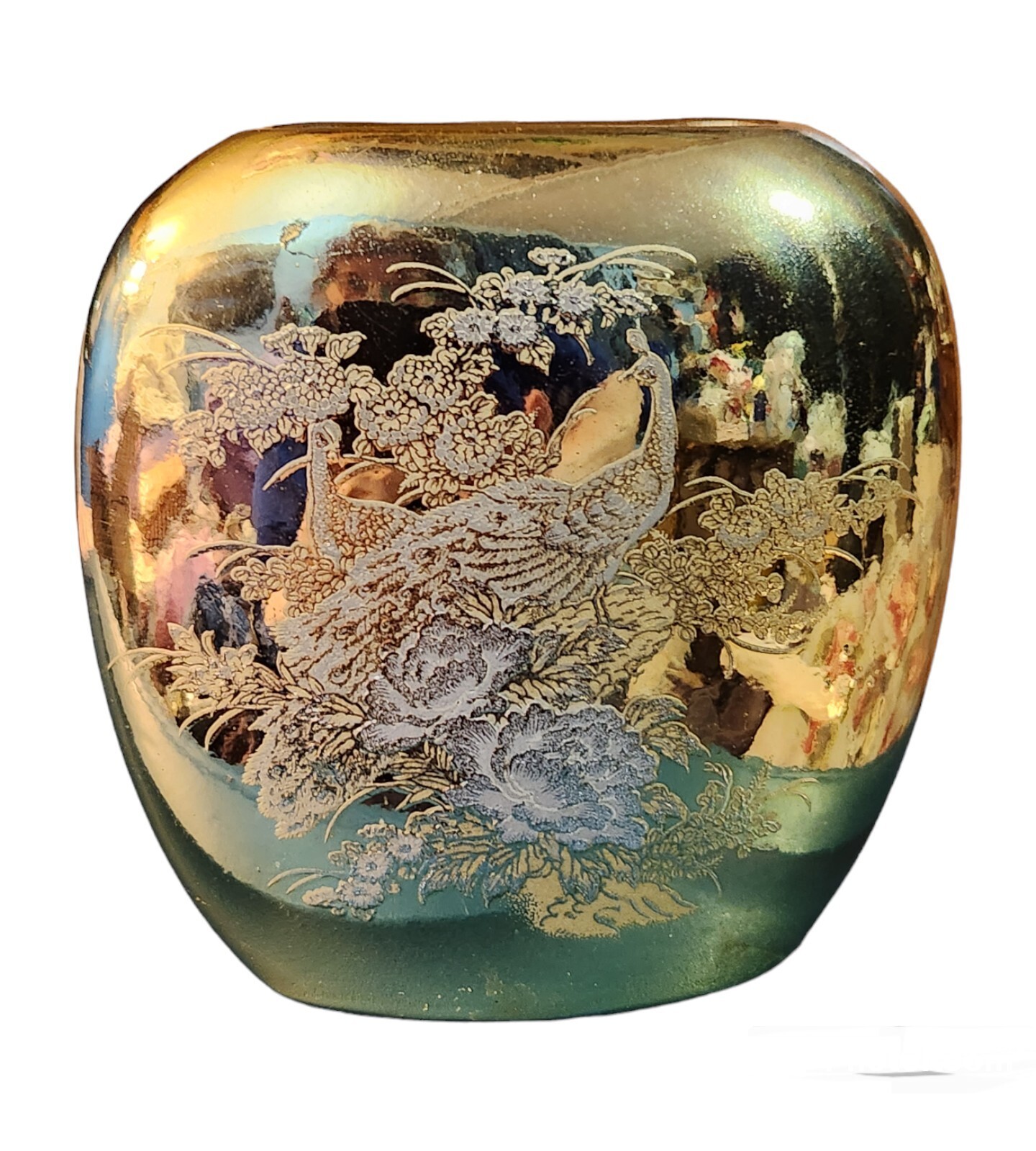 Japanese Gold Gilt Porcelain Peacock Motif Vase. 3 3/8\ Japanese Gold Gilt Porcelain Peacock Motif Vase. 3 3/8\