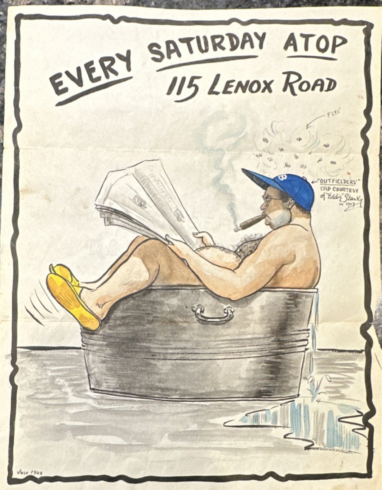 Original Cartoon Drawing “Every Saturday Atop 115 Lenox Road” Post-War 1949 Original Cartoon Drawing “Every Saturday Atop 115 Lenox Road” Post-War 1949