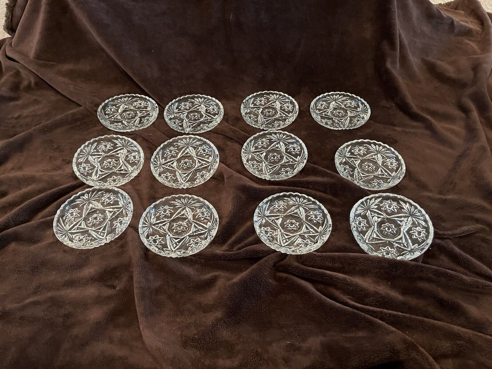 Vintage Clear Glass Coasters Or Small Plates Set Of 12