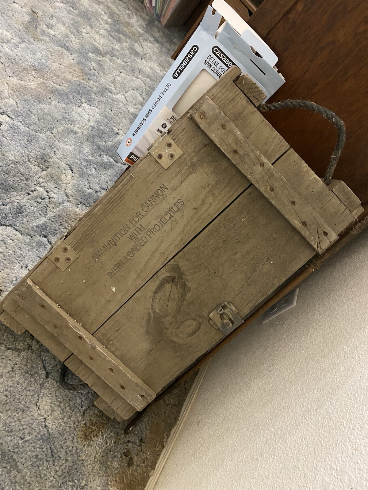 Vintage US Military Wooden Cannon Ammunition Crate Ammo Box Rope Handles