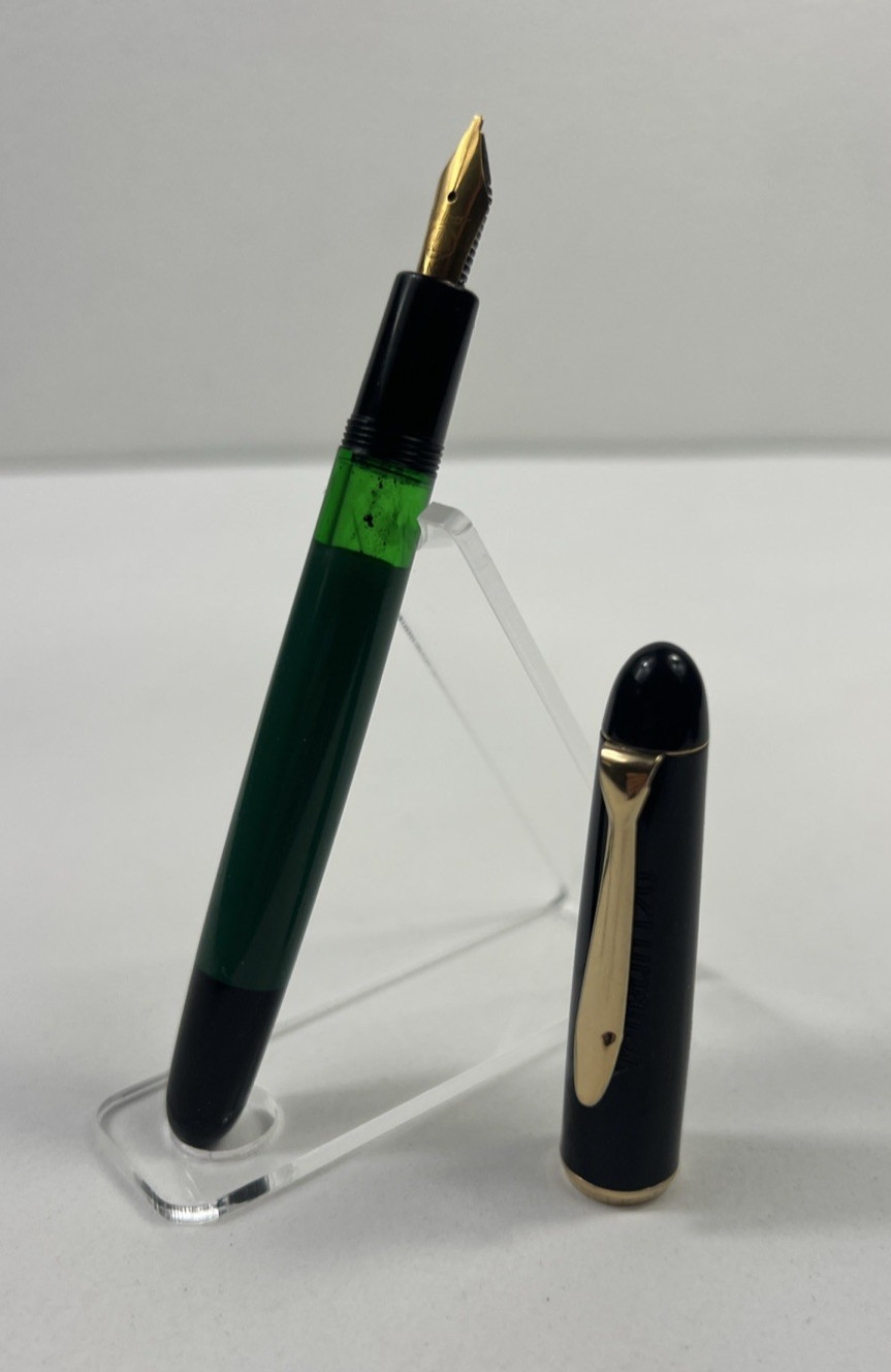 Pelikan 120 Black & Green Fountain Pen Calligraphy Fine NIB Untested AS IS
