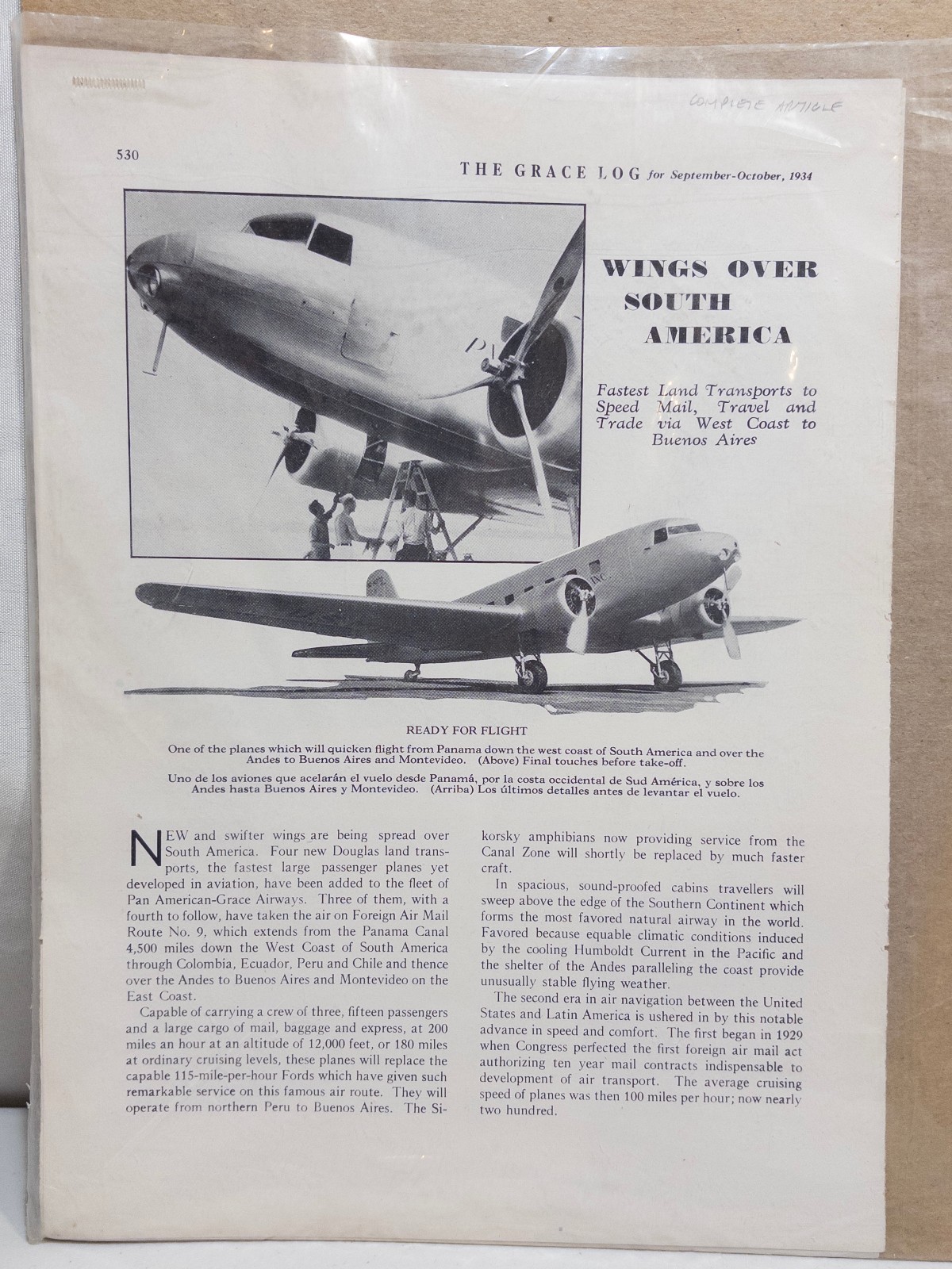 Vintage 1934 Pan American Grace Airways Panagra Ad Article Wings South America Vintage 1934 Pan American Grace Airways Panagra Ad Article Wings South America