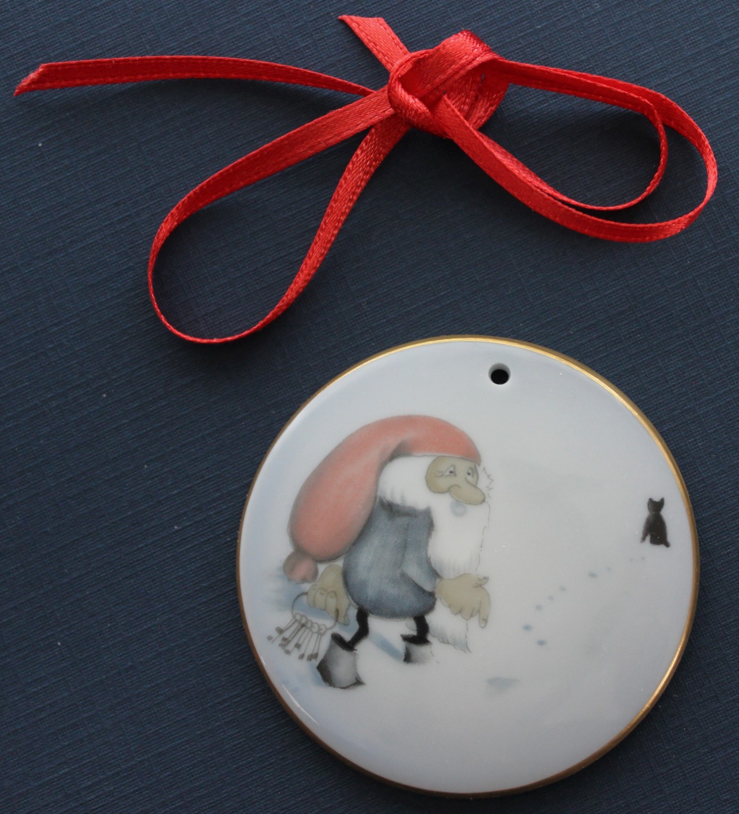 1970\'s Bing & Grondahl Harald Wiberg Tomte Gnome Holding Keys with Cat Ornament