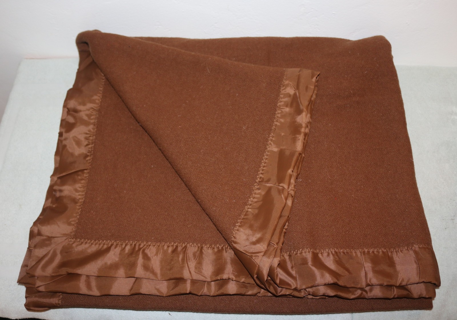 Vintage Faribo Large Brown 100% Wool Blanket - Satin Trim - 88” X 104”