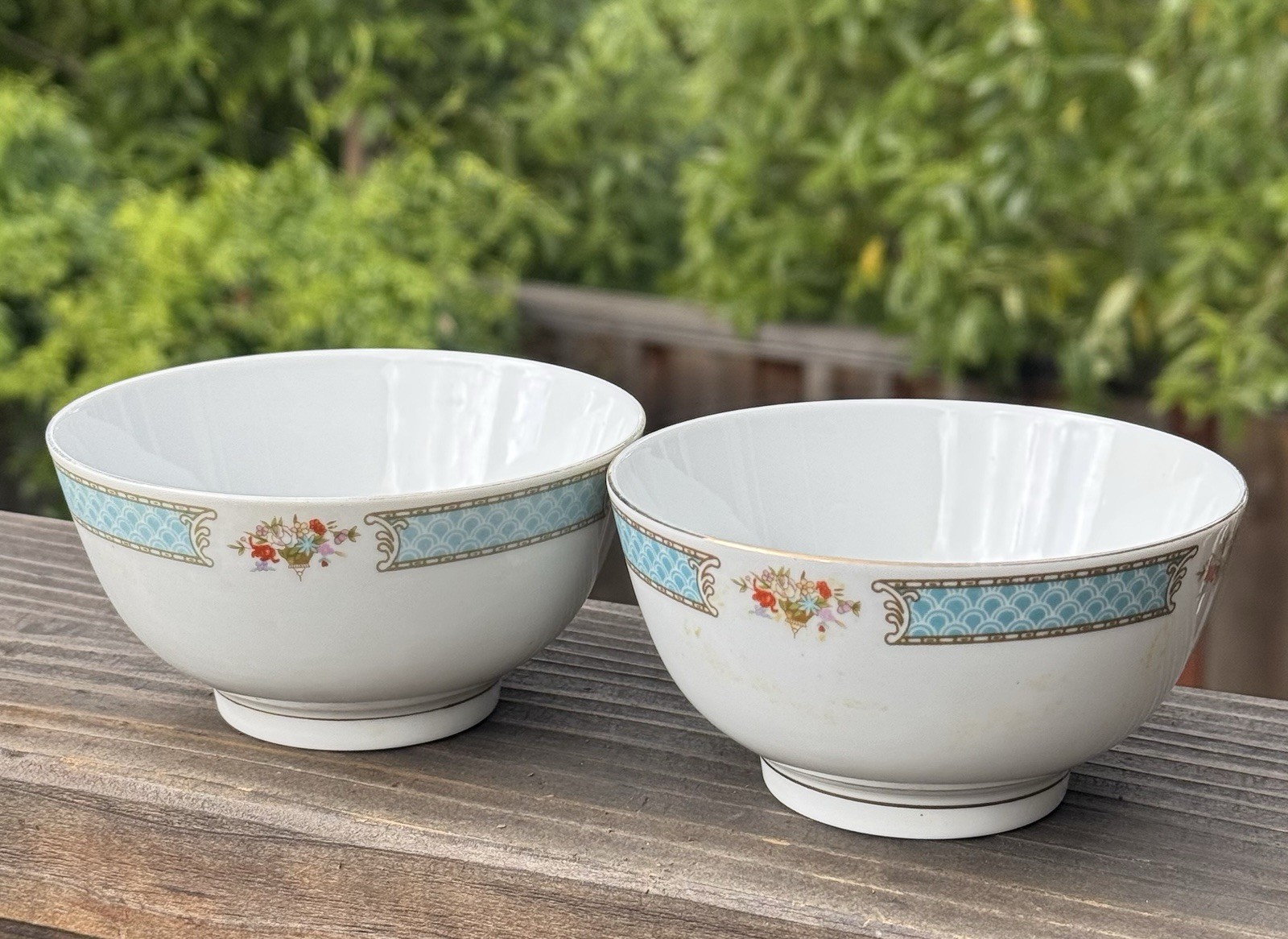 Liling Fine China Set Of 2 Floral Soup Bowls D 4.5”