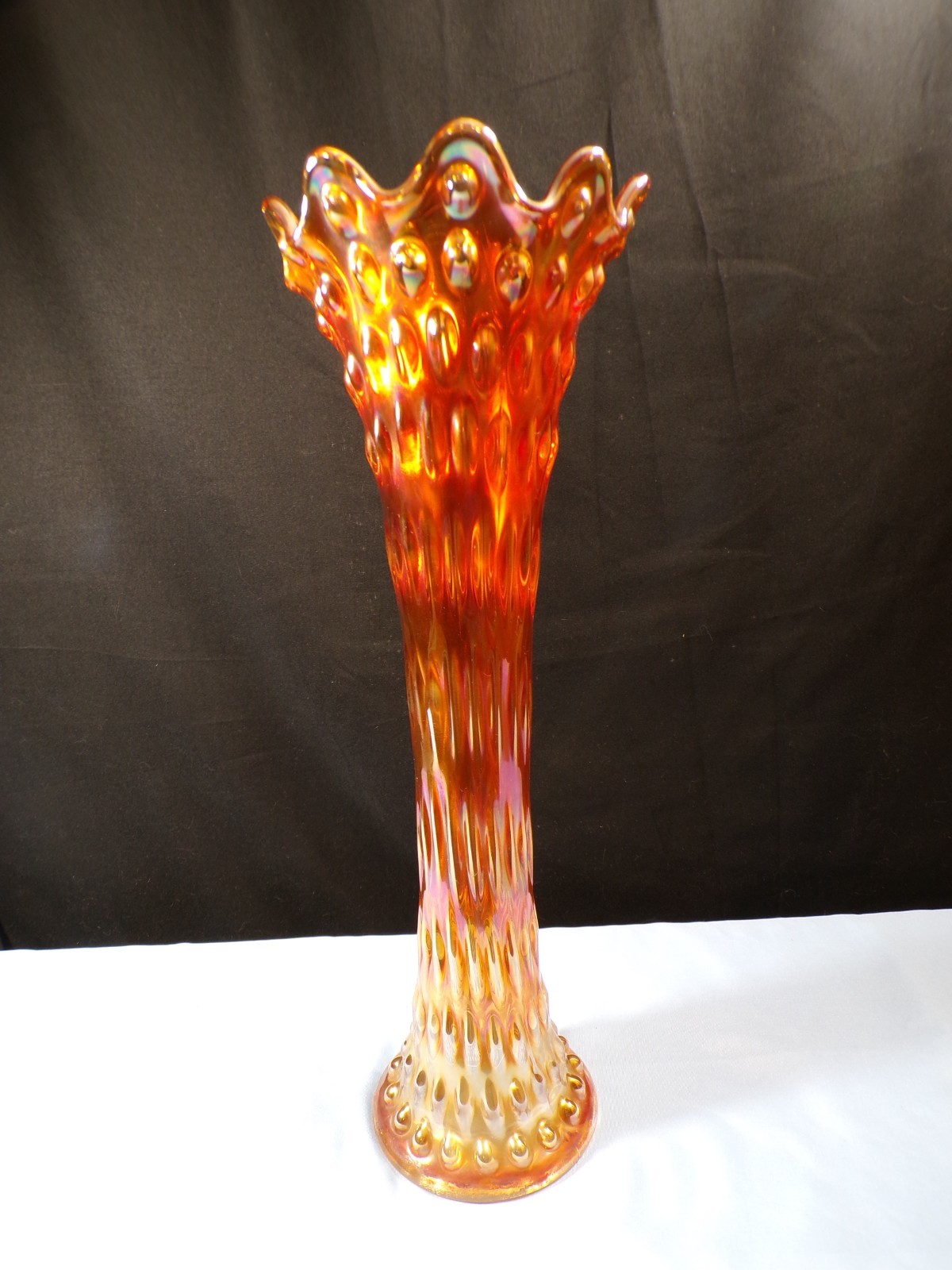 Fenton Marigold Carnival Glass Mid Size Rustic Swung Vase 15 3/8\