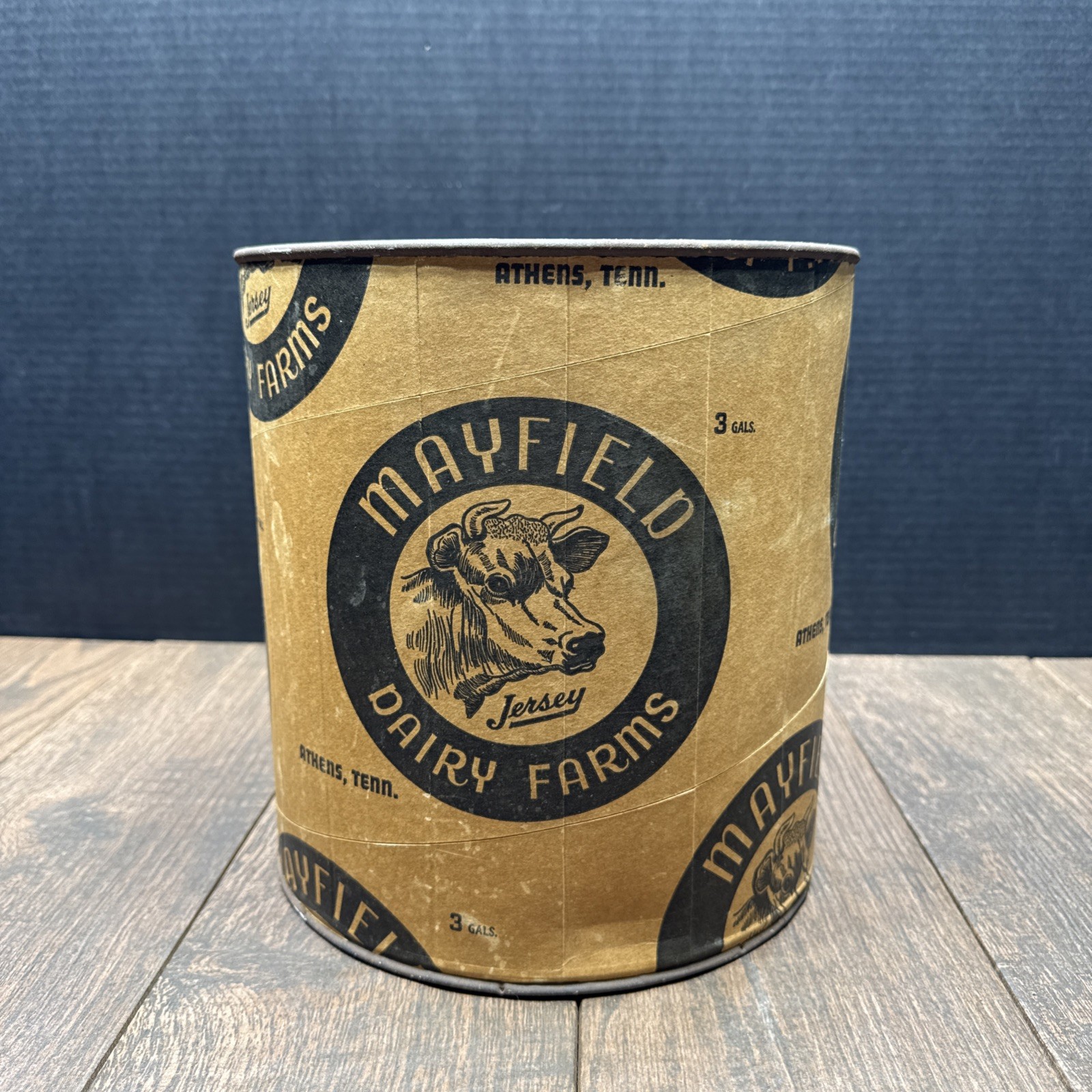 Vintage 3 Gallon Cardboard MAYFIELD DAIRY FARM TUB ATHENS TENNESSEE 